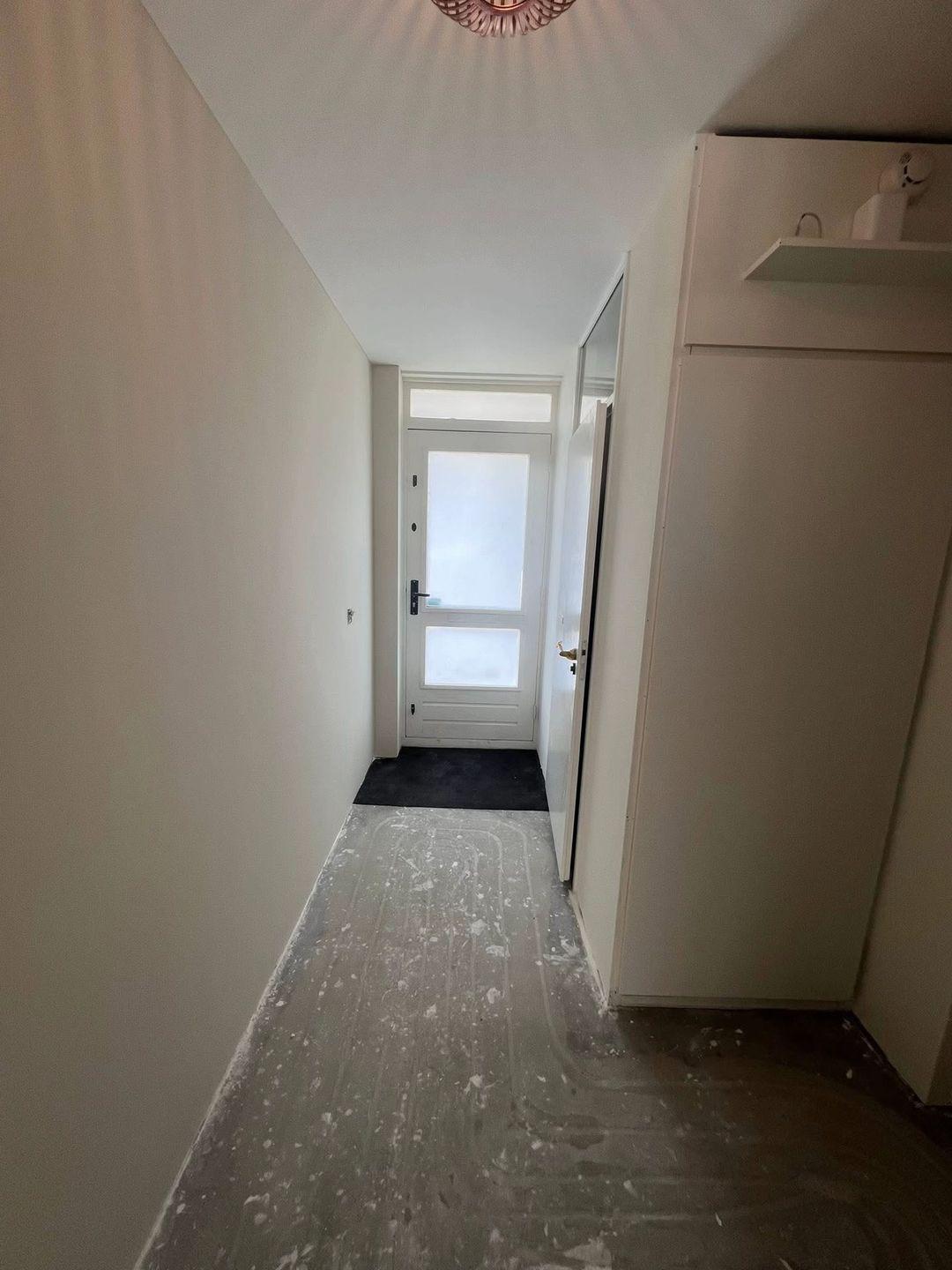 Hal met geschilderde wanden en voordeur in Zoetermeer