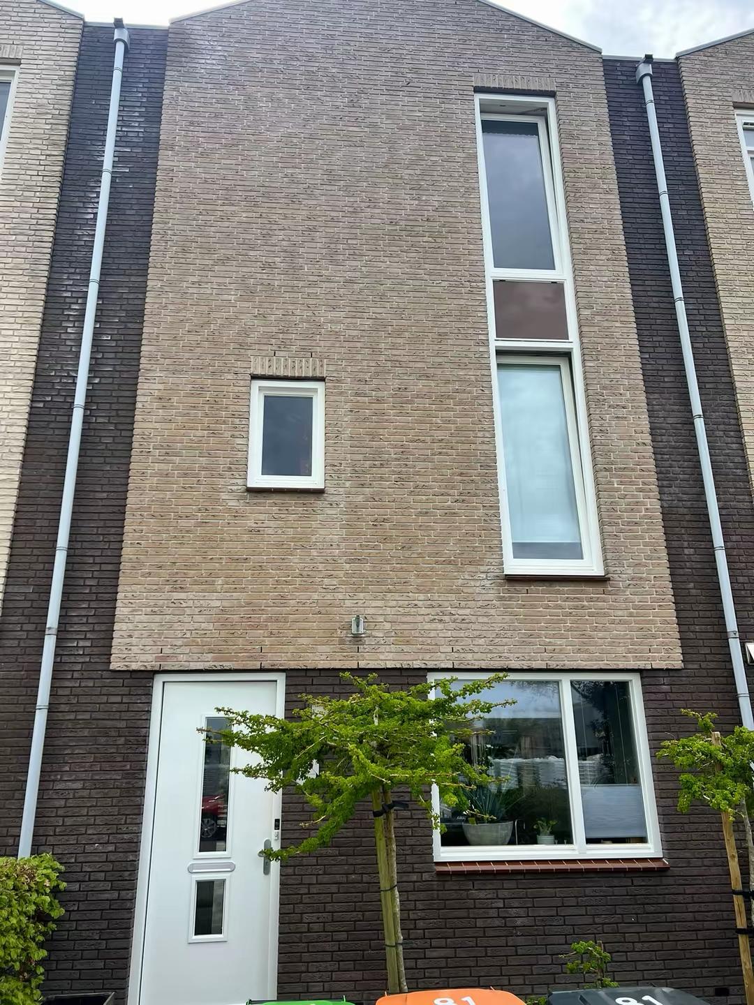 Voorgevel woning in Rijnsburg met geschilderde deur en kozijnen
