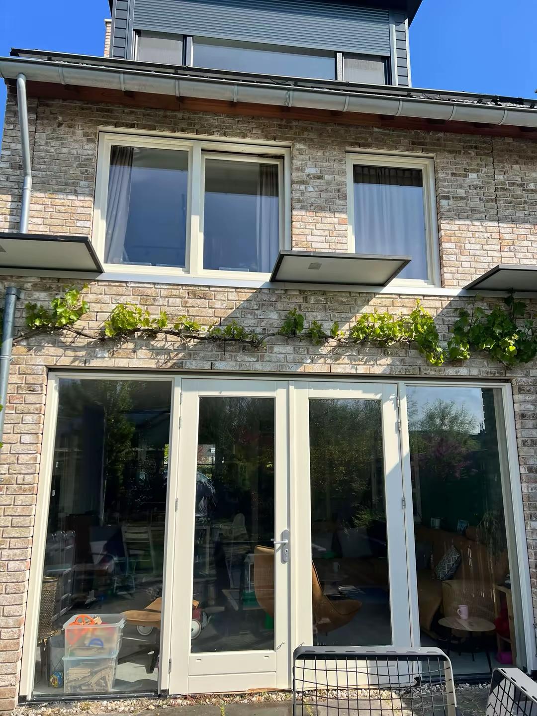Achtergevel van woning in Waddinxveen met geschilderde tuindeuren en ramen