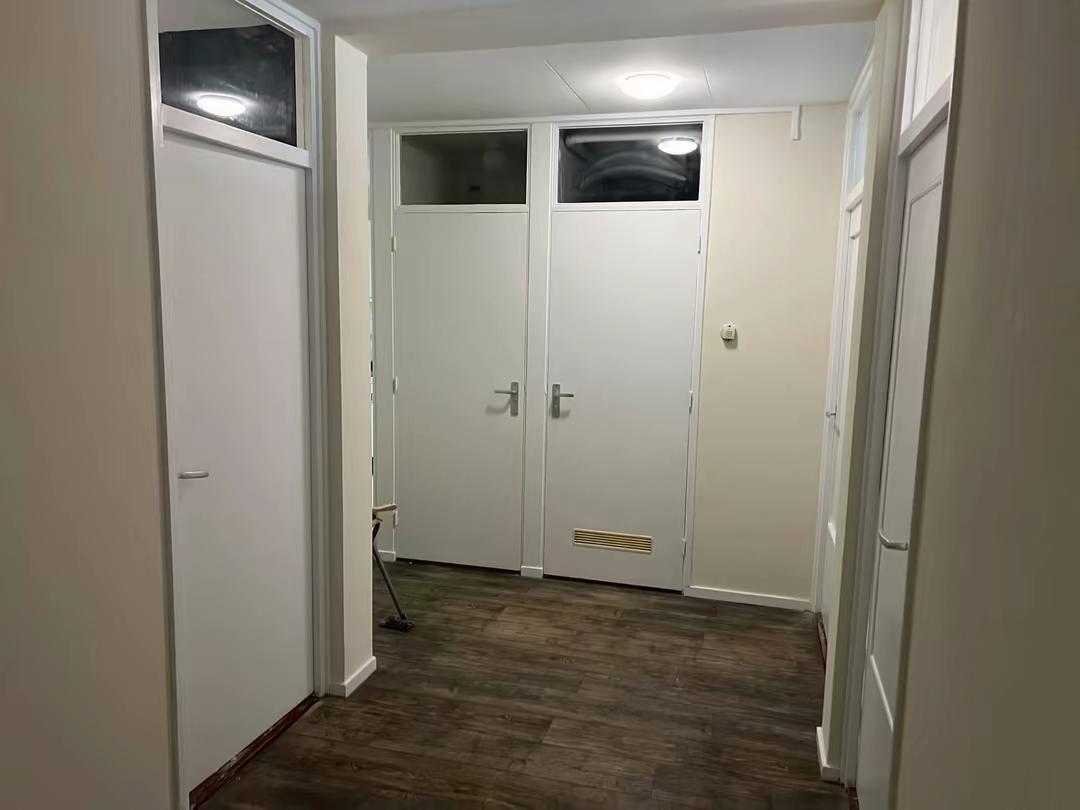 Hal met geschilderde deuren en kastenwand